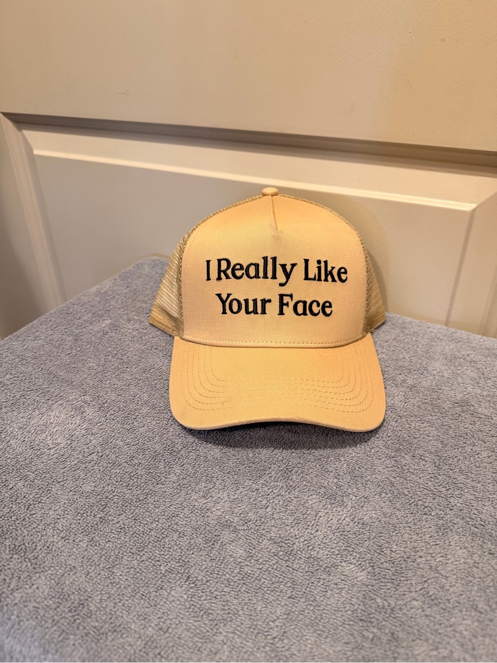 I Really Like Your Face Tan Mesh Trucker Hat Size OS
